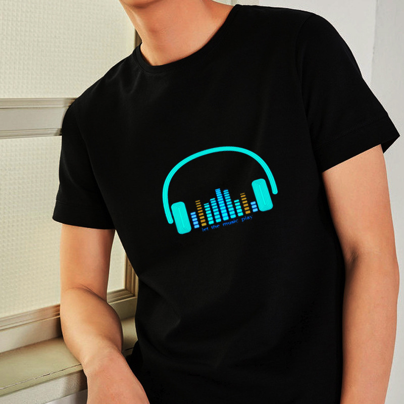 Mens Led Sound Activated Party Tshirt Flashing Equalizer Dj Lightup Disco Rock Glow Tee - 4