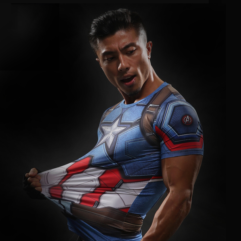 Mens Short Sleeve 3d Graphic Tshirt Superhero Fitness Compression Tee Captain America Superman Punisher Mma - 27