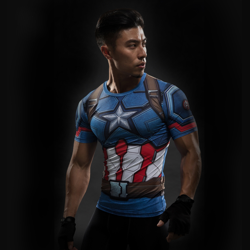 Mens Short Sleeve 3d Graphic Tshirt Superhero Fitness Compression Tee Captain America Superman Punisher Mma - 26
