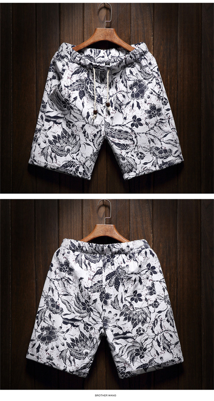 Mens Summer Floral Beach Shorts Casual Straight Cotton Linen Bermuda Hawaiian Style 9 Colors Available - 6