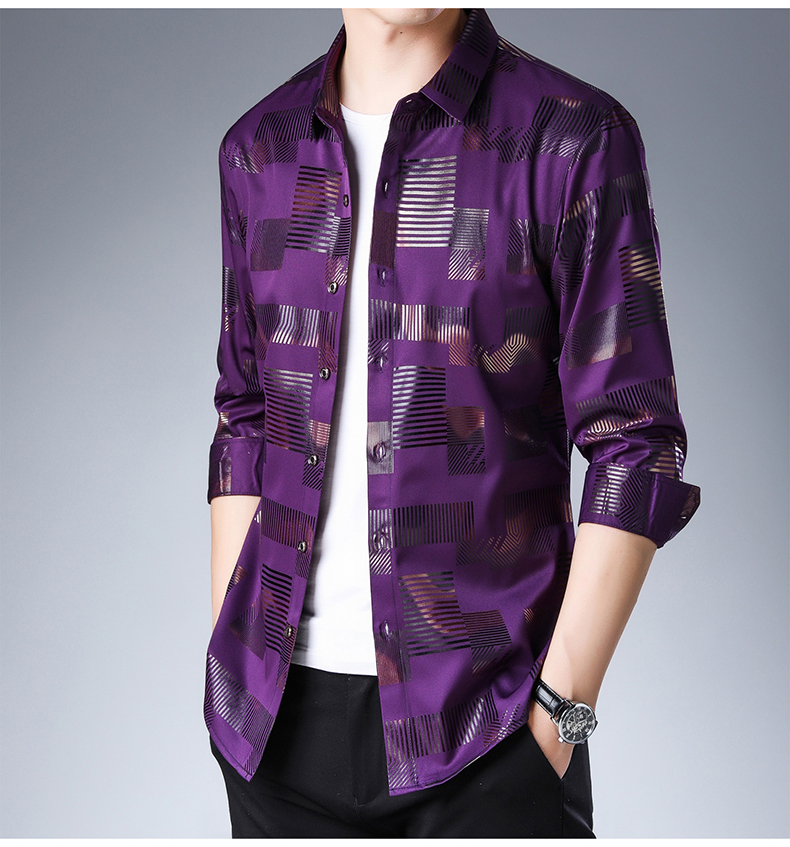 Mens Luxury Plaid Slim Fit Long Sleeve Shirt Spring Casual Streetwear Social Dress Jersey 2306 - 9
