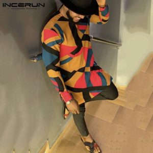 Incerun Vintage Dashiki Shirt Men African Printed Long Sleeve Round Neck Loose Tops Casual Clothes S-5xl - 2