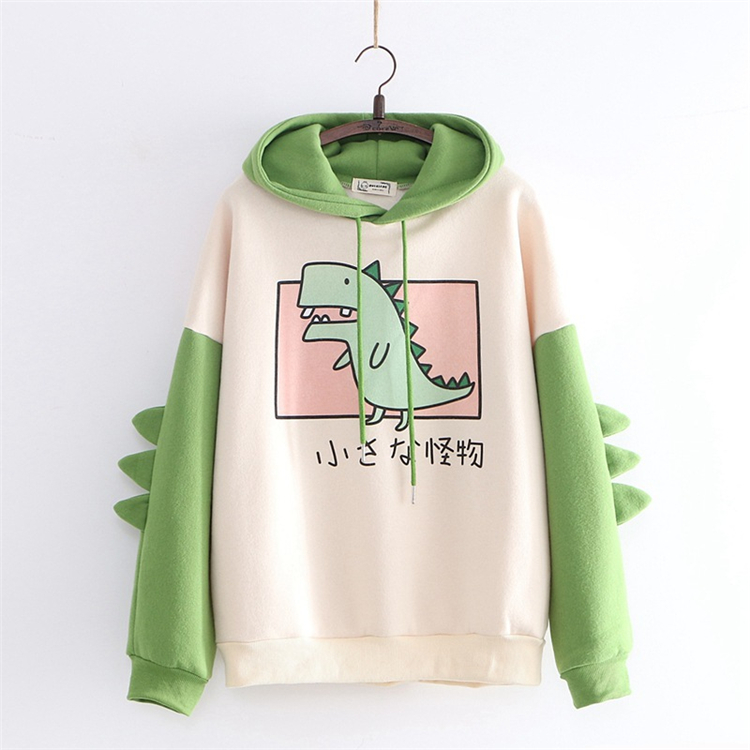 Merry Pretty Womens Dinosaur Hooded Sweatshirt Warm Fleece Pullover Harajuku Style Green Hoodie With Horns For Girls And Teens - 7