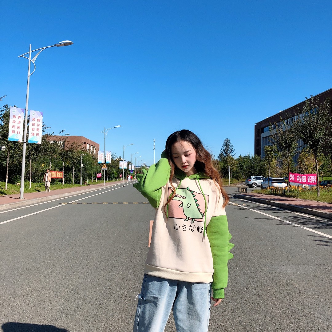 Merry Pretty Womens Dinosaur Hooded Sweatshirt Warm Fleece Pullover Harajuku Style Green Hoodie With Horns For Girls And Teens - 6