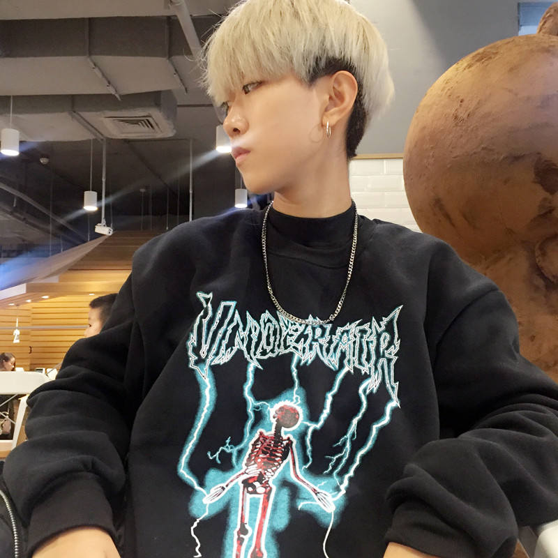 Neploe Harajuku Unisex Fleece Hoodie Japanese Gothic Letter Design Long Sleeve Loose Pullover Sweatshirt Black - 2