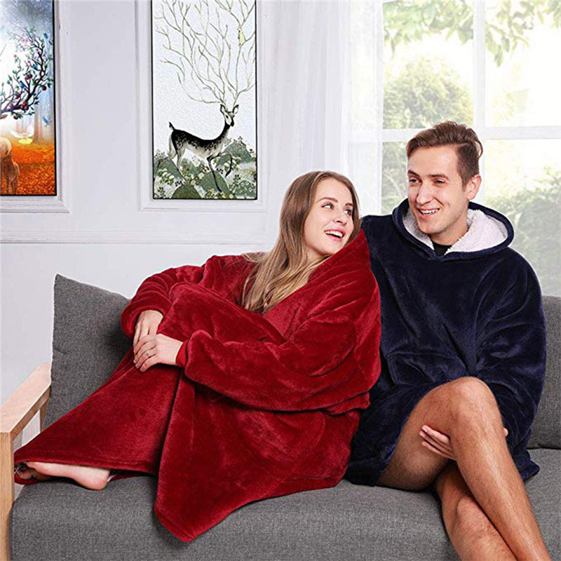 Fleece Weighted Hooded Sweatshirt Blanket For Adults Children Winter Thick Warm Comfortable For Bed Travel - 7