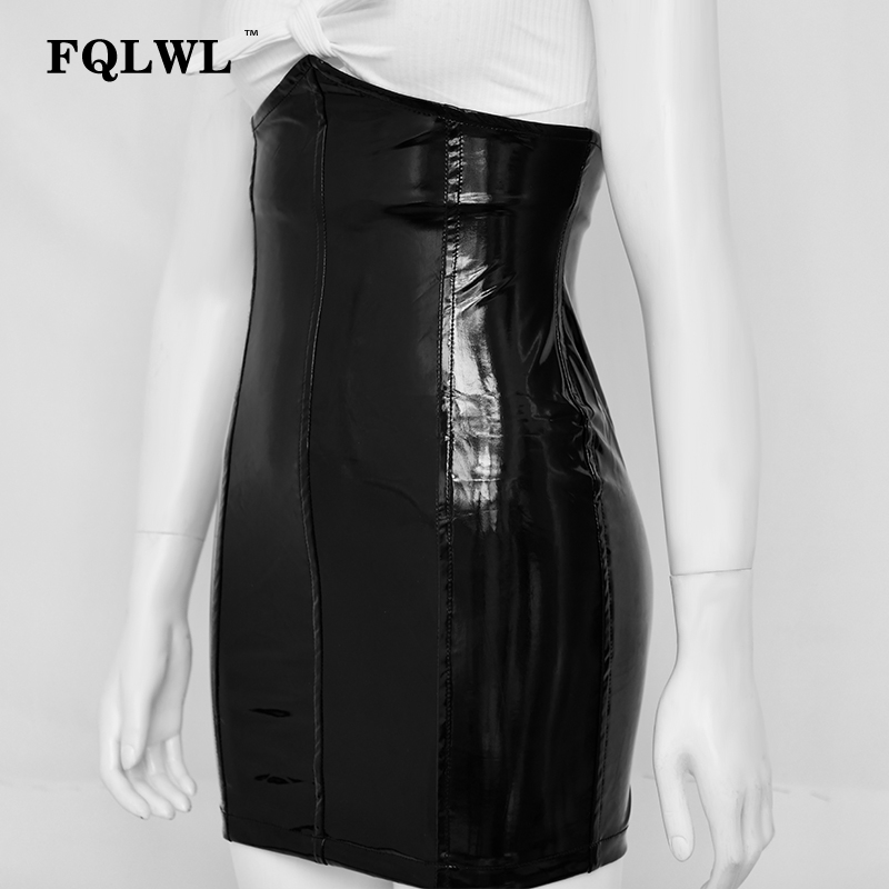 High Waisted Black Fqlwl Pu Leather Mini Skirt Womens Sexy Autumn Zipper Pencil Wrap Skirt - 10