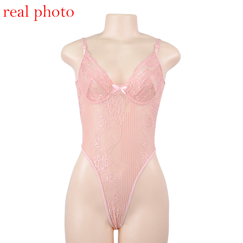 Cryptographic Womens Sexy Backless Highcut Lace Bodysuit In Neon Pink With Sheer Mesh Straps And Thong Style - 15