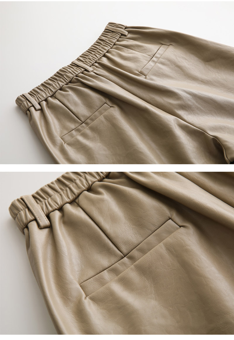 Womens Plus Size Pu Leather Shorts S4xl Autumn Winter Fashion Elastic Waist Loose Bermuda Trousers - 15