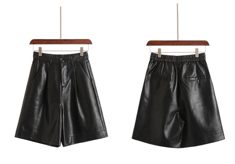Womens Plus Size Pu Leather Shorts S4xl Autumn Winter Fashion Elastic Waist Loose Bermuda Trousers - 11
