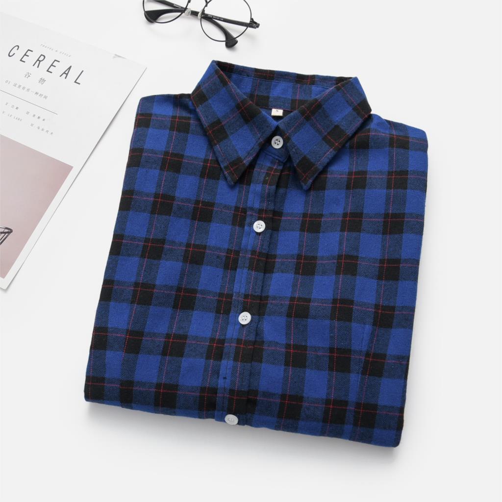 Spring Plus Size Womens Casual Fashion Plaid Check Flannel Shirt Long Sleeve Lapel Blouse - 27