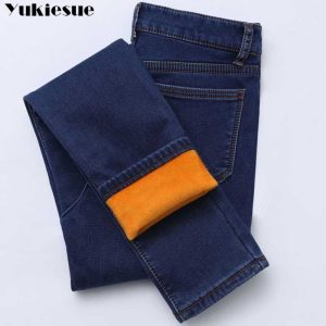 Winter Jeans Women Gold Fleeces Inside Thickening Denim Pants High Waist Warm Trousers Female Woman Plus Size - 2