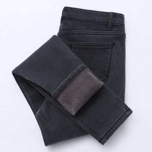 Winter Jeans Women Gold Fleeces Inside Thickening Denim Pants High Waist Warm Trousers Female Woman Plus Size