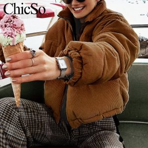 Missychilli Casual Down Parka Jacket Women Coat Winter Female Khaki Streetwear Short Snow Wear Corduroy Warm Outerwear2020 - 2