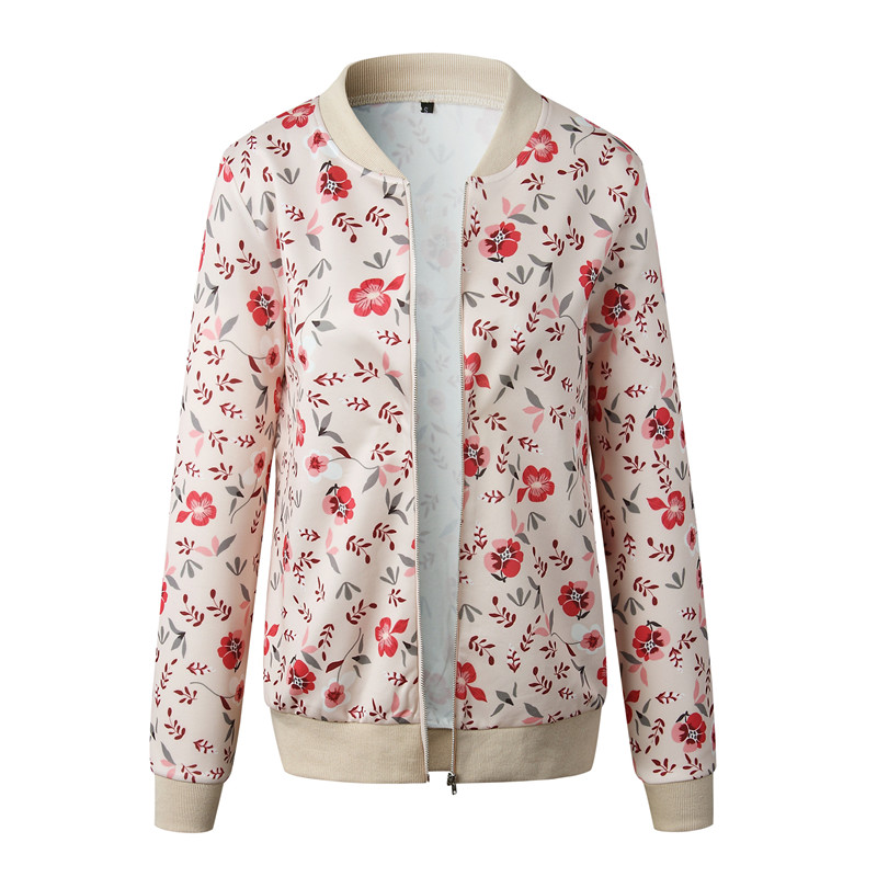 Womens Retro Floral Print Bomber Jacket Casual Zipperup Autumn Outwear Fashionable Ladies Coat - 16