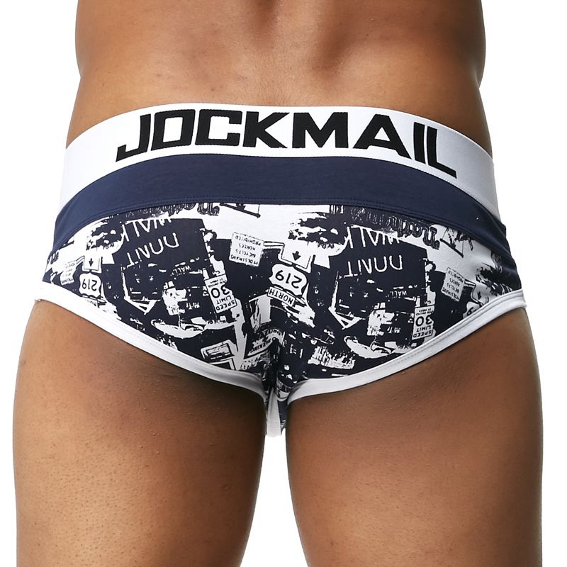 Jockmail Mens Sexy Low Waist Briefs Breathable Cotton Jockstrap With Bulge Pouch Printed Bikini Underwear - 33