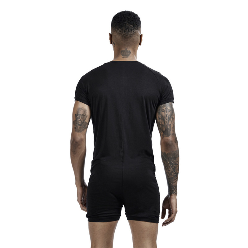 Mens Ultracomfortable Elastic Onesie Pajamas Solid Color Sleepwear Snap Button Jumpsuit Home Loungewear Tshirts - 10