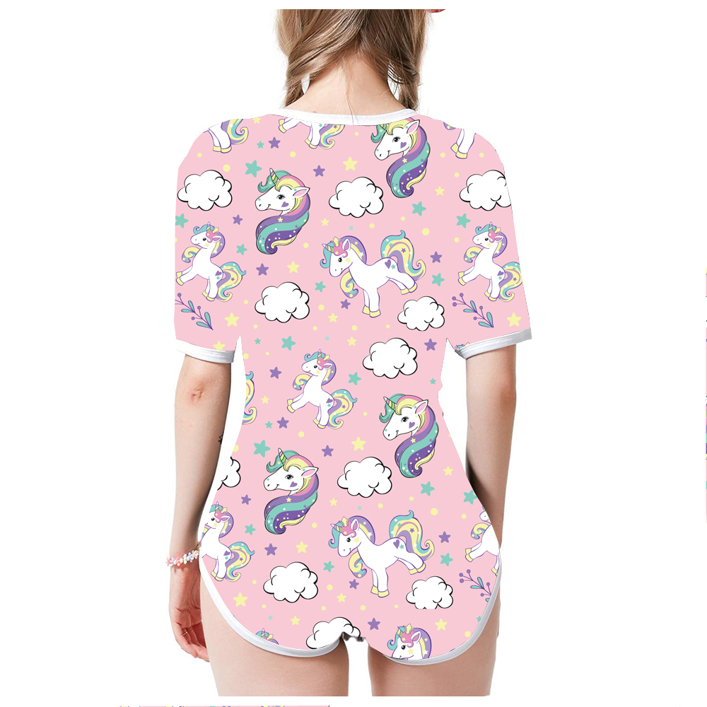 Adult Baby Abdl Unicorn Print Snap Crotch Diaper Bodysuit Onesie For Cosplay And Sleepwear - 7