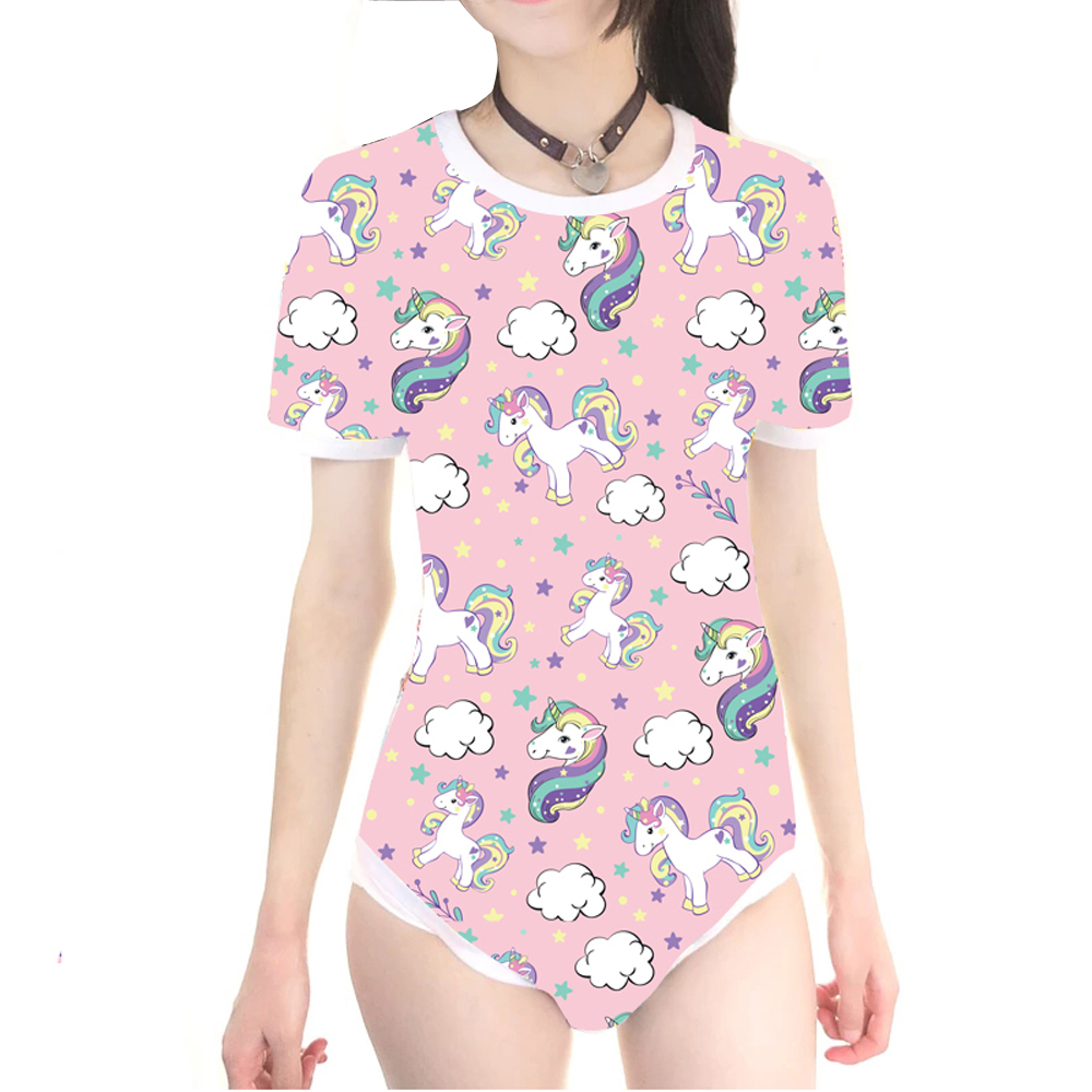 Adult Baby Abdl Unicorn Print Snap Crotch Diaper Bodysuit Onesie For Cosplay And Sleepwear - 6