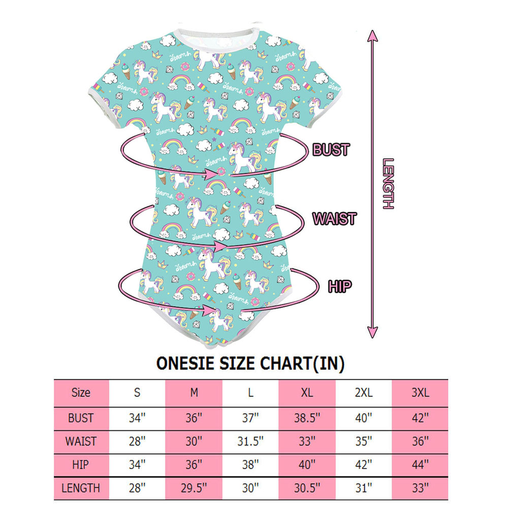 Adult Baby Abdl Unicorn Print Snap Crotch Diaper Bodysuit Onesie For Cosplay And Sleepwear - 1