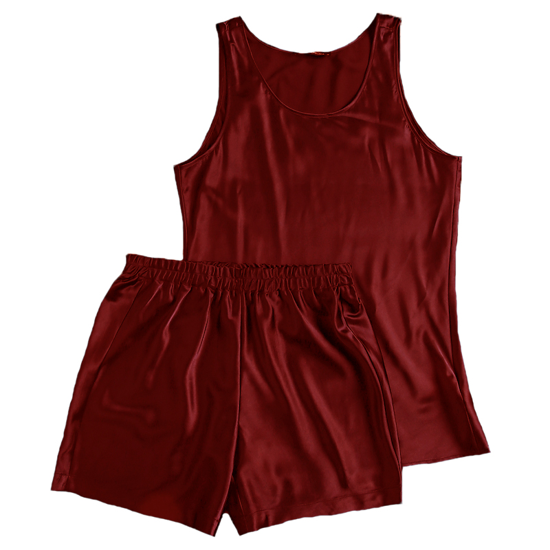 Luxurious Mens Satin Silk Pajama Set Sleeveless Tank Top Mini Shorts Soft Comfortable Male Lounge Sleepwear Robe - 12
