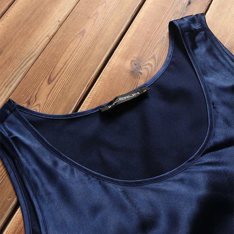 Luxurious Mens Satin Silk Pajama Set Sleeveless Tank Top Mini Shorts Soft Comfortable Male Lounge Sleepwear Robe - 4