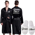 Groom Robe Emulation Silk Soft Home Bathrobe Nightgown For Men Kimono Customized Name And Date Personalized Wedding Party