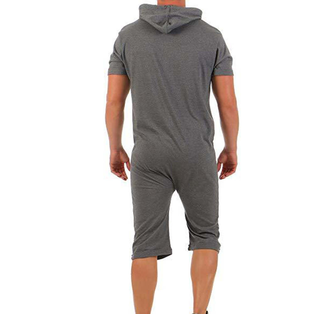 Mens Onepiece Zipper Hoodie Jumpsuit Solid Patchwork Pajama Playsuit Overalls Splicing Design Comfortable Sleepwear - 53
