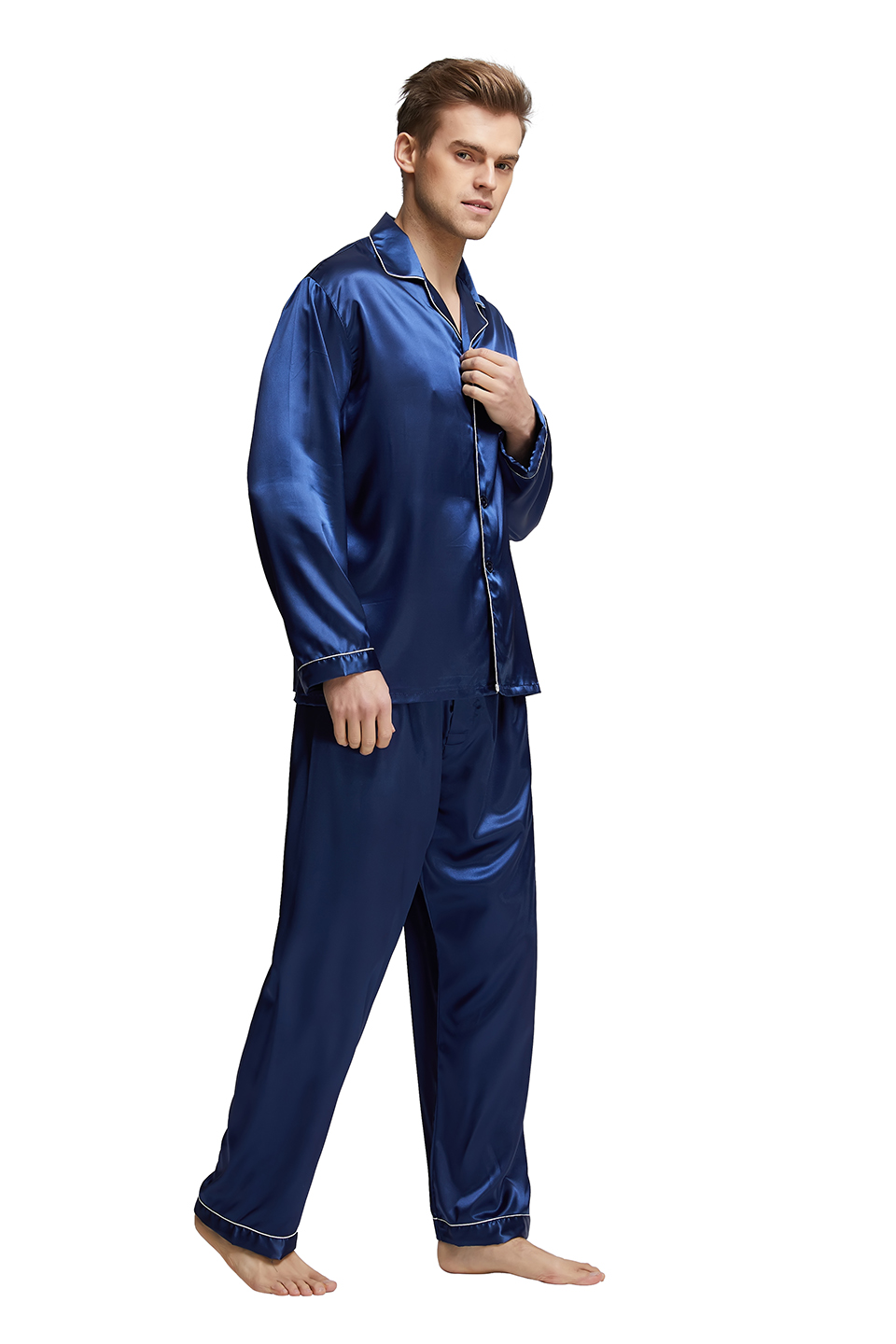 Tony Mens Luxury Stain Silk Pajama Set Soft Cozy Satin Nightwear Sexy Modern Summer Sleepwear - 36