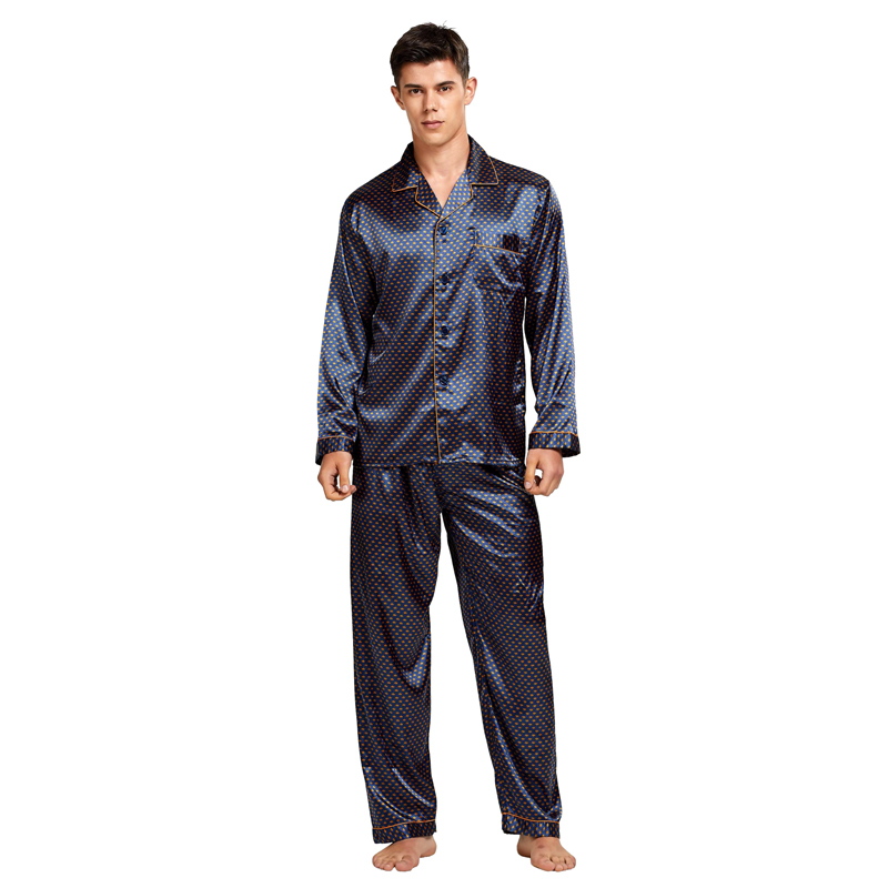 Tony Mens Luxury Stain Silk Pajama Set Soft Cozy Satin Nightwear Sexy Modern Summer Sleepwear - 11