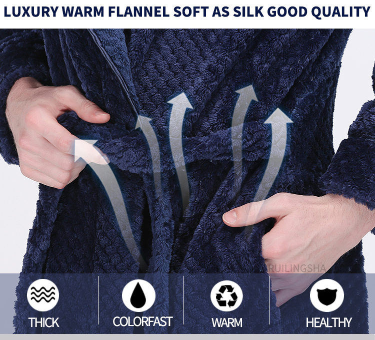 Mens Luxury Extra Long Thermal Flannel Bathrobe Thick Warm Kimono Robe Womens Sexy Grid Pattern Dressing Gown - 3