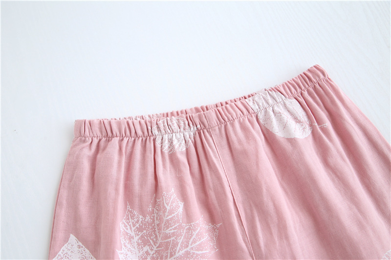 Korean Summer Hot 100 Gauze Cotton Long Sleeve Fresh Maple Leaf Pajama Sets For Women Lightweight Breathable Casual Sleepwear - 11