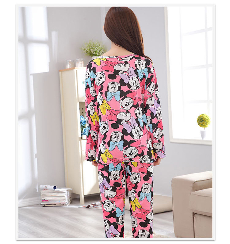 Womens Cartoon Mickey And Minnie Long Pyjama Set Comfortable Sleepwear Nightwear Female Clothing Suit - 8