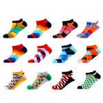 Sanzetti 12 Pairs Lot Men's Ankle Socks Casual Novelty Colorful Summer Happy Combed Cotton Short Plaid Dress Boat