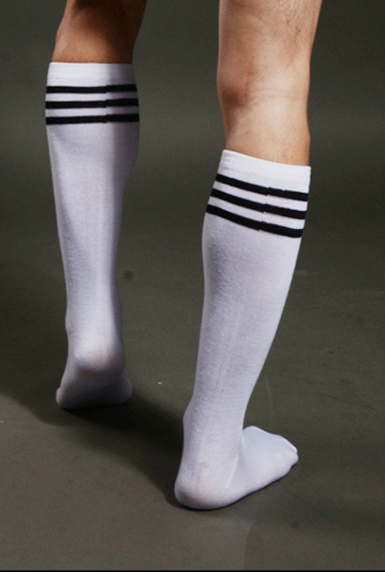 Mens Athletic Crew Socks Casual Striped Soccer Sports Stockings In Classic Black And White - 5