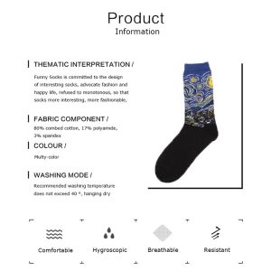July's Song Happy Socks Men Funny Art Dress Sock Color Lot Men's Summer Fashion Print Van Gogh - 2