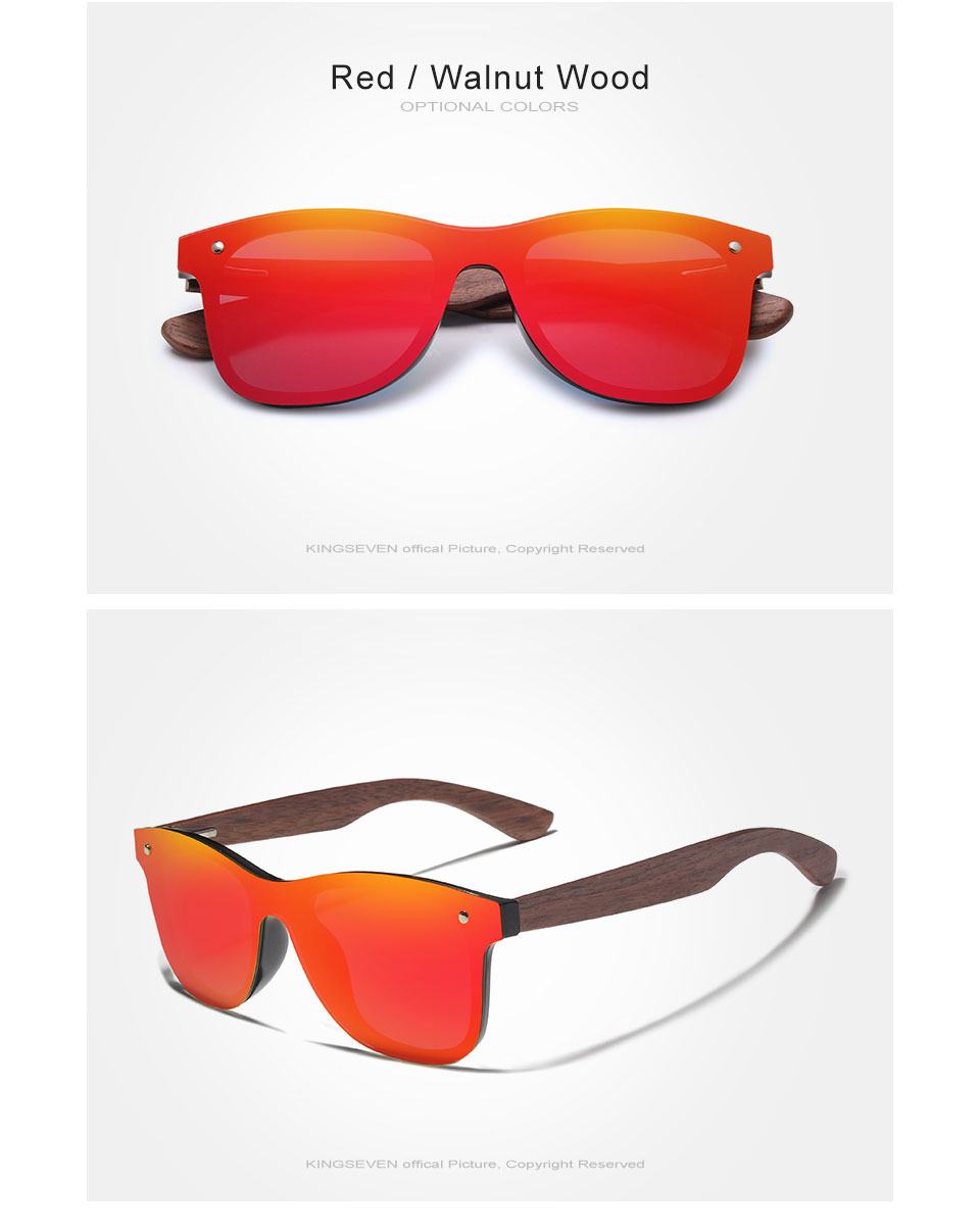 Kingseven Handmade Polarized Sunglasses For Men And Women Walnut Wood Design With Colorful Mirror Lens - 9