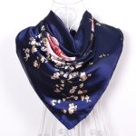 Bysifa Navy Blue Chinese Roses Large Square Scarves Female Elegant Silk Scarf Fashion Ladies Accessories 90x90cm