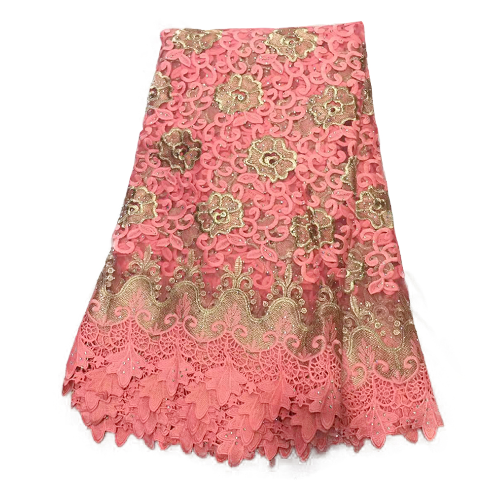 African Nigerian Lace Wedding Fabrics With Rhinestones Beaded Tulle Swiss Voile French Dress Sewing Materials - 1