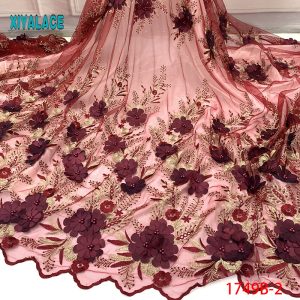 Nigerian Beaded Lace Fabric African 3d Net Wedding French Tulle Material For Dress Ya1749b-1 - 2