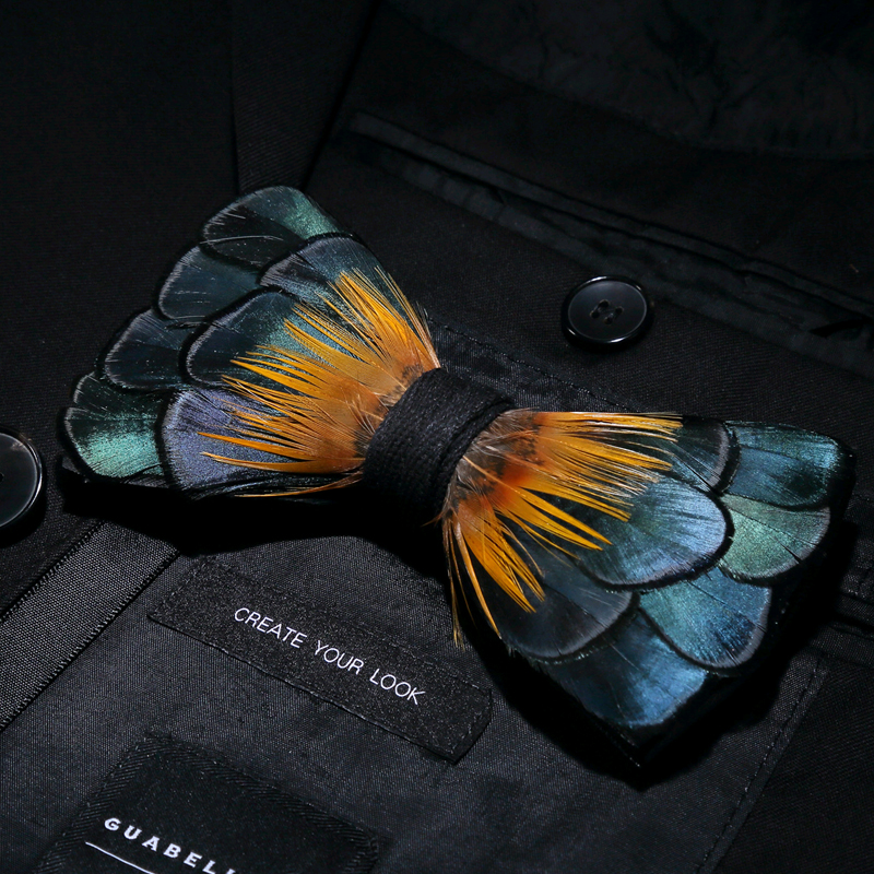 Jemygins Handcrafted Natural Brid Feather Bow Tie Brooch Pin Set Ideal Gift For Mens Wedding Parties - 86