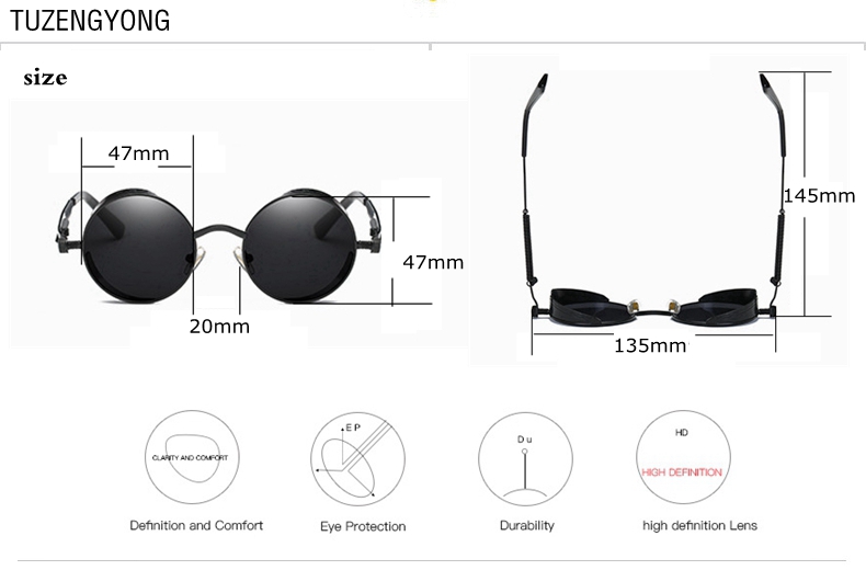 Classic Steampunk Polarized Sunglasses For Men Women Uv400 Protection Vintage Round Metal Frame Designer Shades - 6