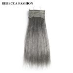 Rebecca Remy Brazilian Yaki Straight Human Hair Weave 1 Bundle 10-14 Inch Black Grey Silver Colored Salon Extensions 113g - 2