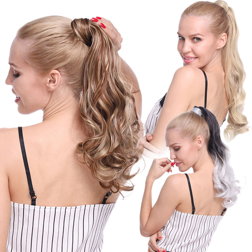 Snoilite 16 Long Synthetic Ponytail Hair Extension Clipin Wraparound Design Fake Hairpiece For Women 2426 Inch - 2