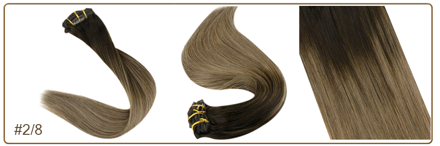 Full Shine 100 Remy Natural Human Hair Extensions 100g 10pc Double Weft Machine Made Balayage Ombre Color Clipin - 6
