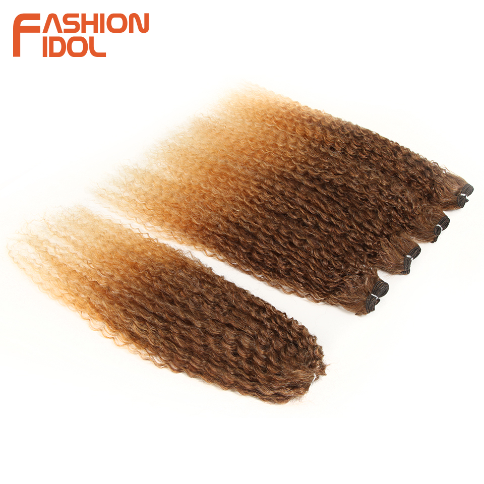 24 Inch Ombre Blonde And Natural Black Synthetic Afro Kinky Curly Hair Weave Bundles 5pack - 6
