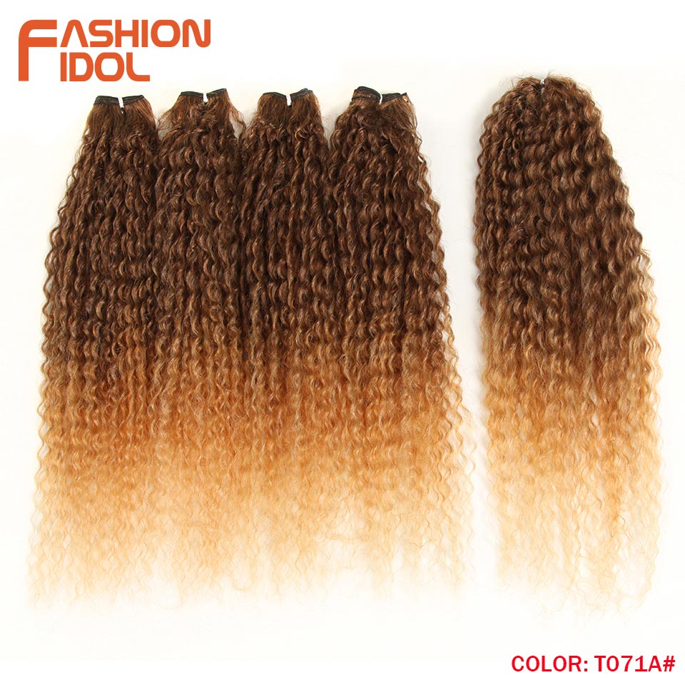 24 Inch Ombre Blonde And Natural Black Synthetic Afro Kinky Curly Hair Weave Bundles 5pack - 2