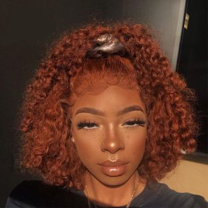 Ginger Orange Wig Human Hair Deep Wave Lace Front Wigs Colored Curly Short Bob