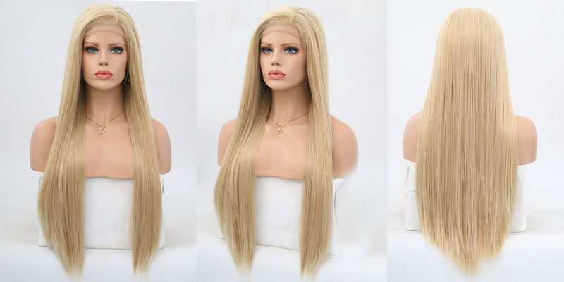 Ash Blonde Synthetic Lace Front Wig Long Silky Straight Hair Side Part Glueless Ideal For Cosplay And Women - 14