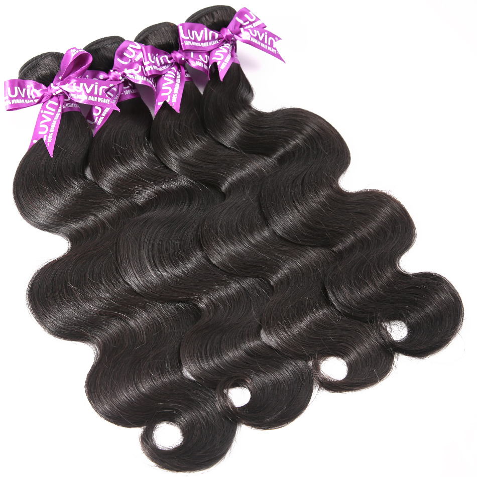 100 Remy Human Hair Luvin Brazilian Body Wave Weave Bundles With 13x4 Lace Frontal Closure 2840 Inch - 3